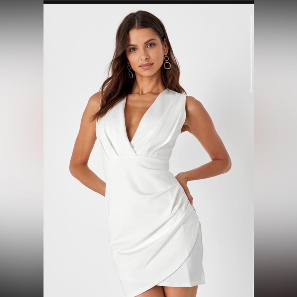 Lulus Cocktail Hour Ivory White Wrap Dress Medium Mini